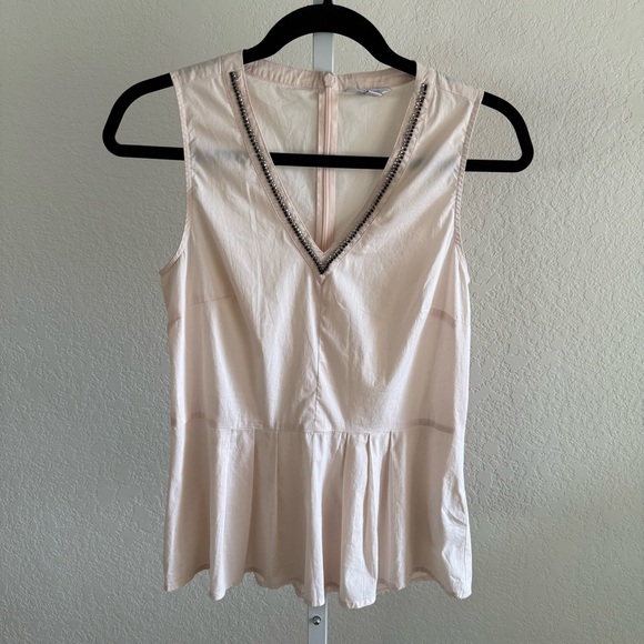 Calvin Klein Women’s Sleeveless Peplum Top XS Light Pink Beaded V-Neck Blouse - Picture 1 of 15